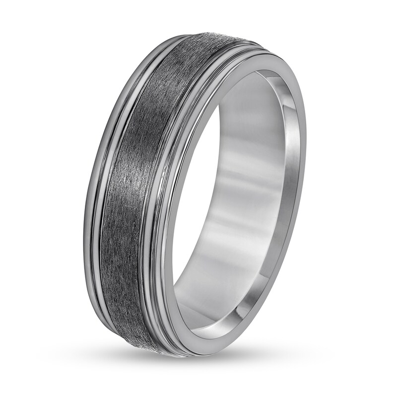 Main Image 2 of Men’s 7.0mm Brushed Stripe Engravable Wedding Band in Tantalum (1 Line) - Size 10