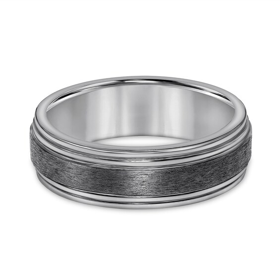 Men’s 7.0mm Brushed Stripe Engravable Wedding Band in Tantalum (1 Line) - Size 10