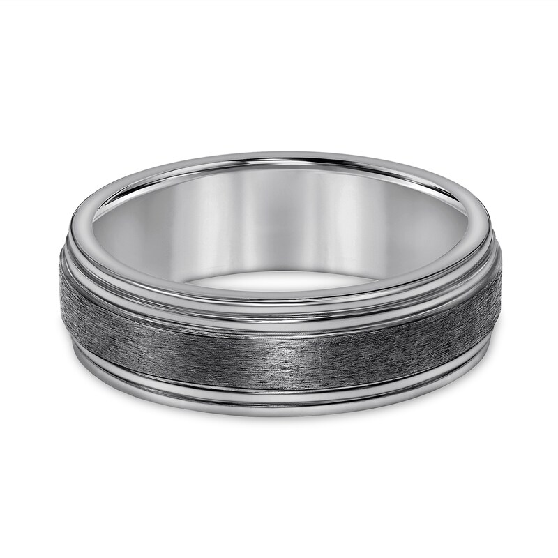 Main Image 3 of Men’s 7.0mm Brushed Stripe Engravable Wedding Band in Tantalum (1 Line) - Size 10