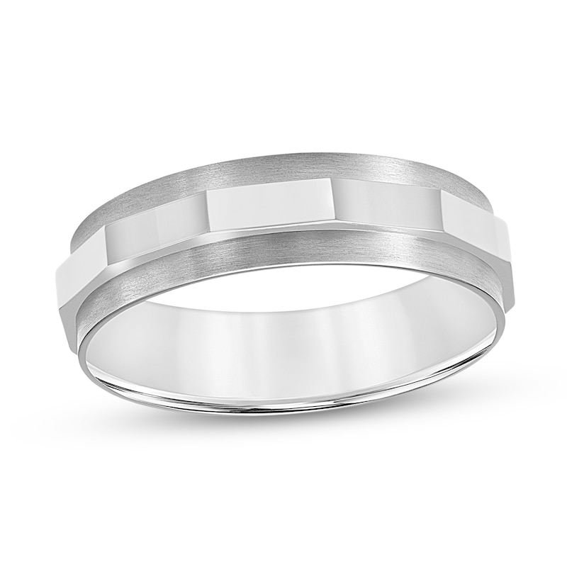 Main Image 1 of Men’s 6.0mm Faceted Stripe Engravable Wedding Band in Titanium (1 Line) - Size 10