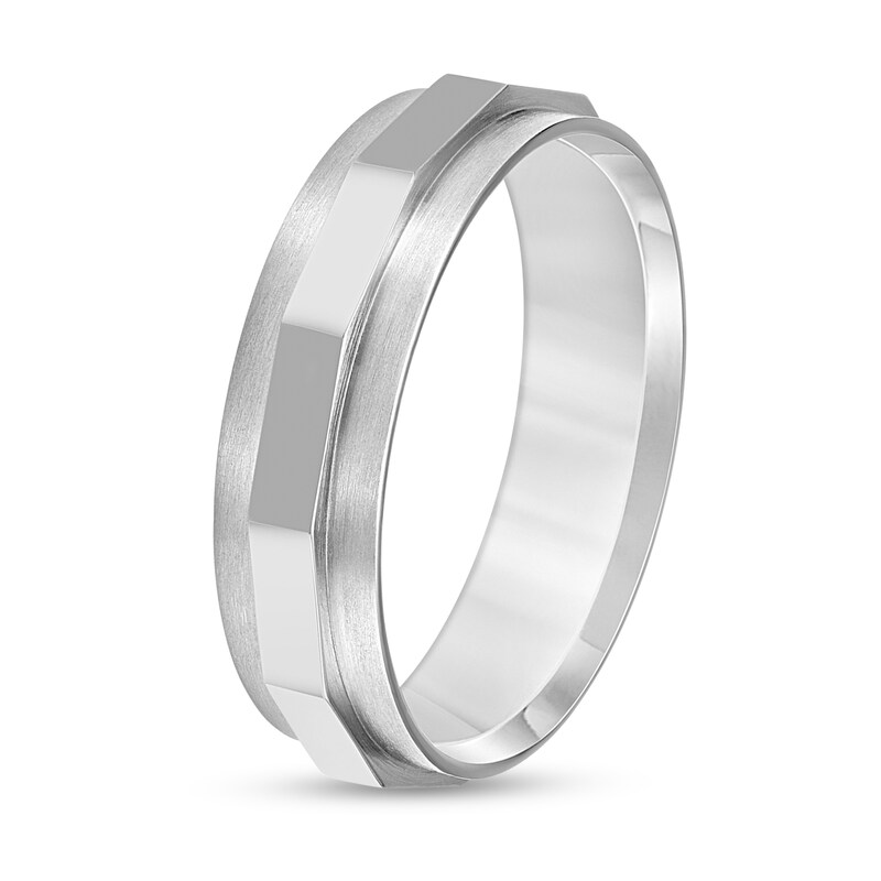 Main Image 2 of Men’s 6.0mm Faceted Stripe Engravable Wedding Band in Titanium (1 Line) - Size 10