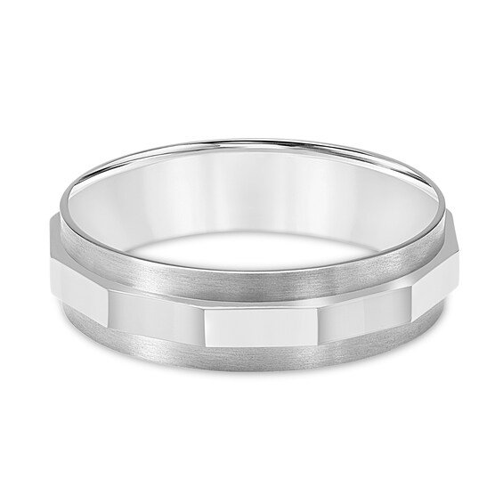 Men’s 6.0mm Faceted Stripe Engravable Wedding Band in Titanium (1 Line) - Size 10