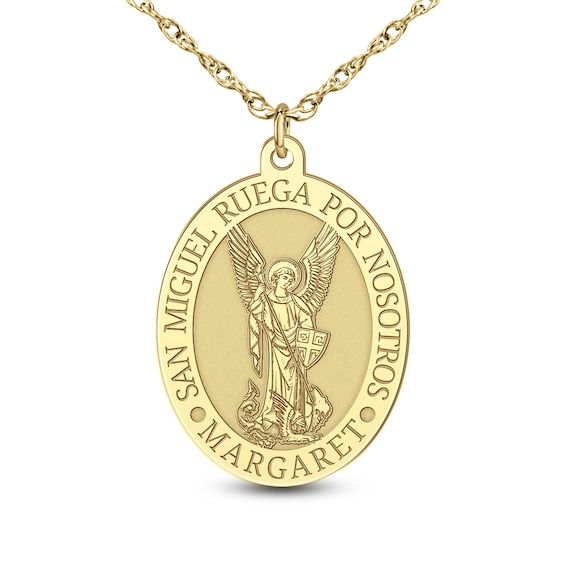 Engravable Oval "Saint Michael Pray for Us" Pendant (1 Line and Language)