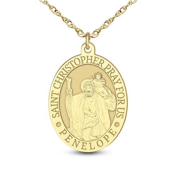 Engravable Oval "Saint Christopher Pray for Us" Pendant (1 Line and Language)