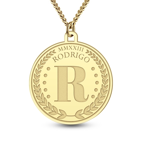 Men's Engravable Roman Numeral 30.0mm Disc Pendant (1 Date, Line and Initial)