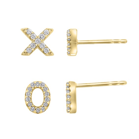 1/10 CT. T.w. Diamond Mismatch "Xo" Stud Earrings in Sterling Silver and 14K Gold Plate