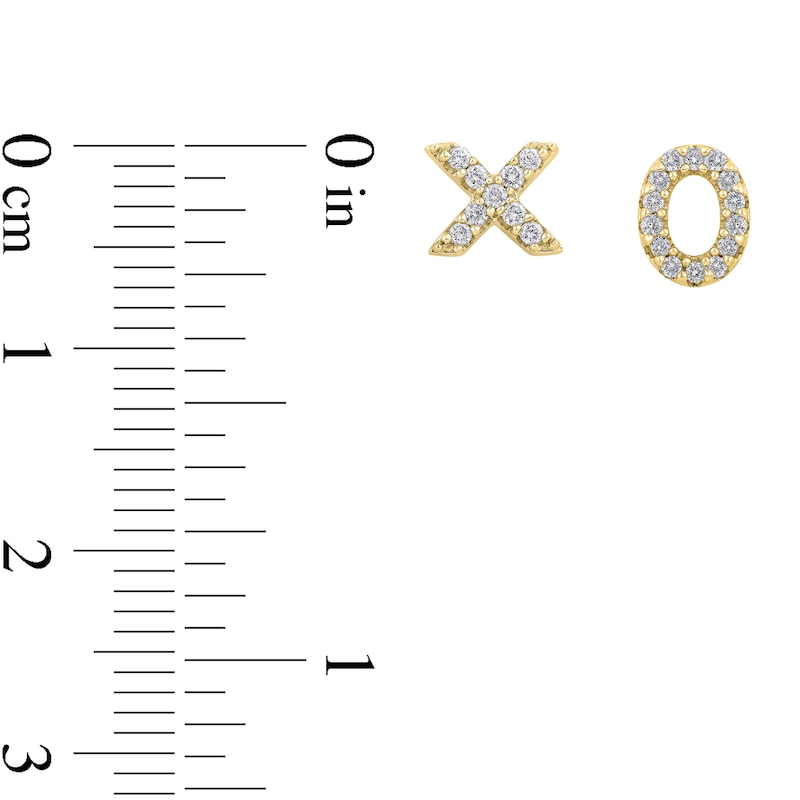 Main Image 3 of 1/10 CT. T.W. Diamond Mismatch "XO" Stud Earrings in Sterling Silver and 14K Gold Plate