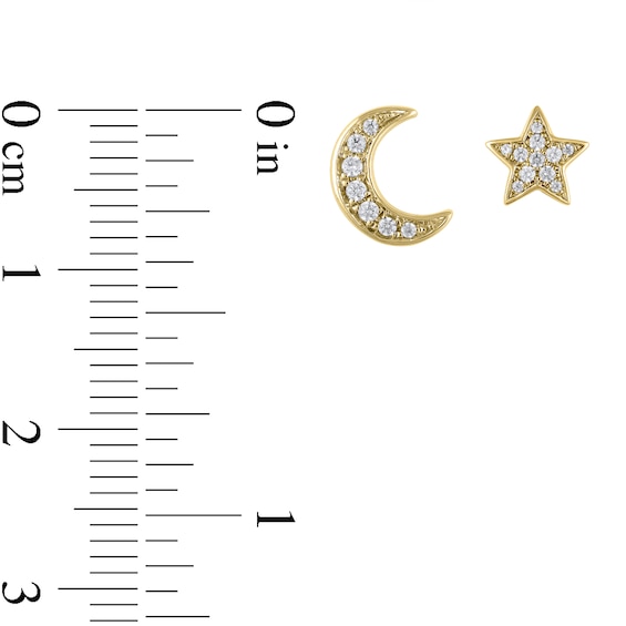 1/8 CT. T.w. Diamond Mismatch Crescent Moon and Star Stud Earrings in Sterling Silver and 14K Gold Plate