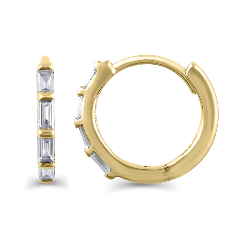 Main Image 2 of 1/10 CT. T.W. Baguette Diamond Huggie Hoop Earrings in 10K Gold