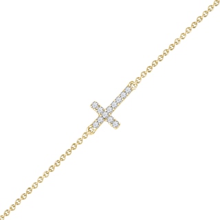 1/20 CT. T.W. Diamond Sideways Cross Bracelet in Sterling Silver and 14K Gold Plate