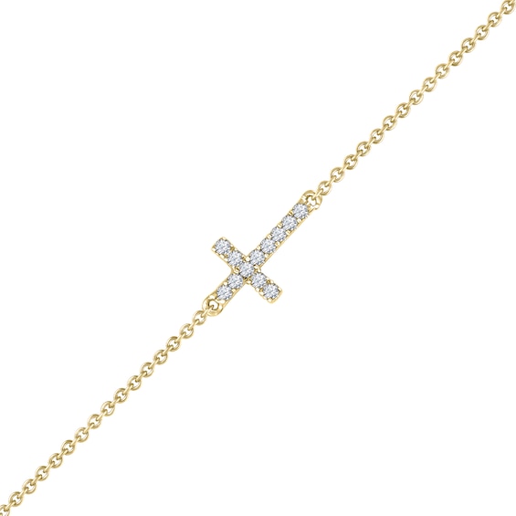 1/20 CT. T.w. Diamond Sideways Cross Bracelet in Sterling Silver and 14K Gold Plate