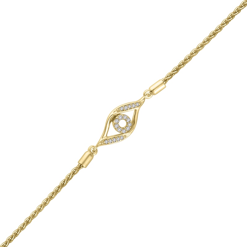 Main Image 1 of 1/15 CT. T.W. Diamond Evil Eye Bolo Bracelet in Sterling Silver and 14K Gold Plate - 9.0"