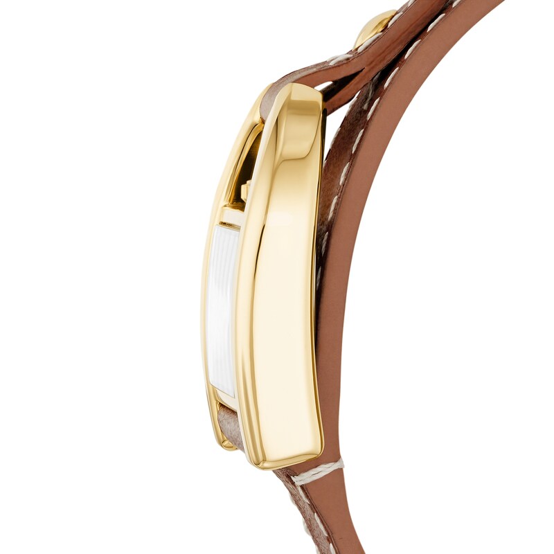 Main Image 3 of Ladies' Fossil Harwell Gold-Tone Brown Leather Strap Watch with Rectangle White Dial (Model: ES5264)