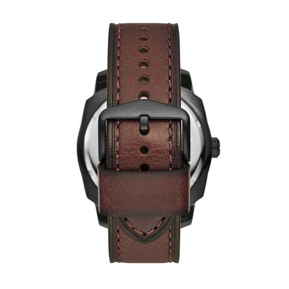 Men's Fossil Machine Dark Brown Leather Strap Watch with Textured Black Dial (Model: Fs5972)