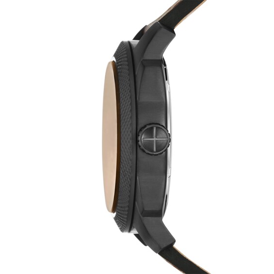 Men's Fossil Machine Dark Brown Leather Strap Watch with Textured Black Dial (Model: Fs5972)