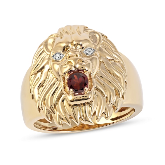 Garnet and Diamond Accent Lion's Head Ring in 10K Gold