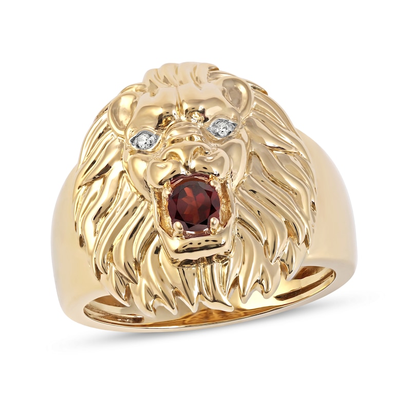 Main Image 1 of Garnet and Diamond Accent Lion's Head Ring in 10K Gold