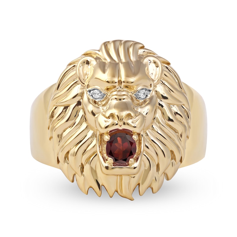 Men's Garnet and Diamond Accent Lion's Head Ring in 10K Gold | Zales