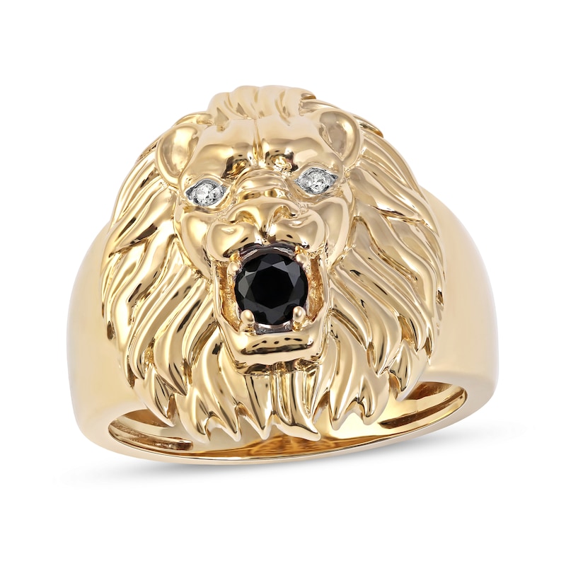 Main Image 1 of Black Spinel and Diamond Accent Lion's Head Ring in 10K Gold
