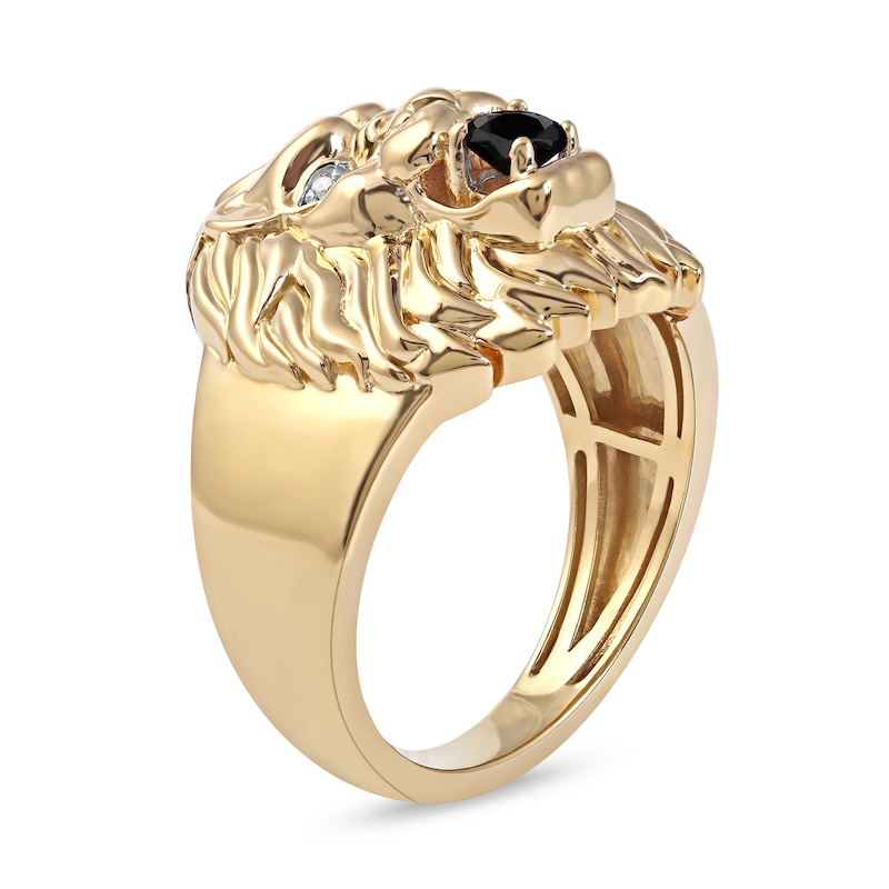 Main Image 2 of Black Spinel and Diamond Accent Lion's Head Ring in 10K Gold
