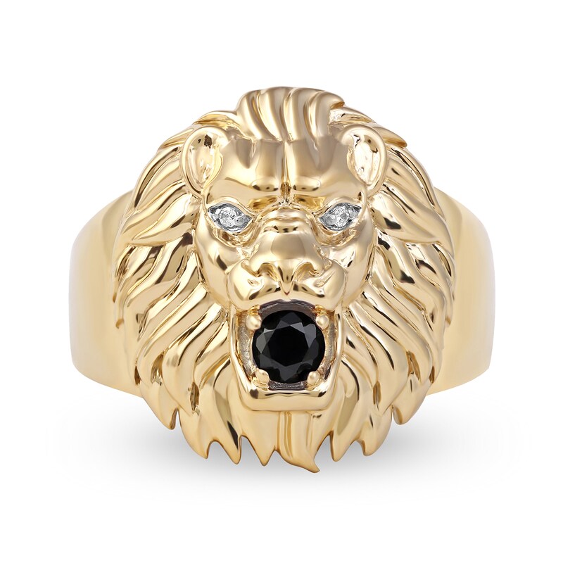 Main Image 3 of Black Spinel and Diamond Accent Lion's Head Ring in 10K Gold