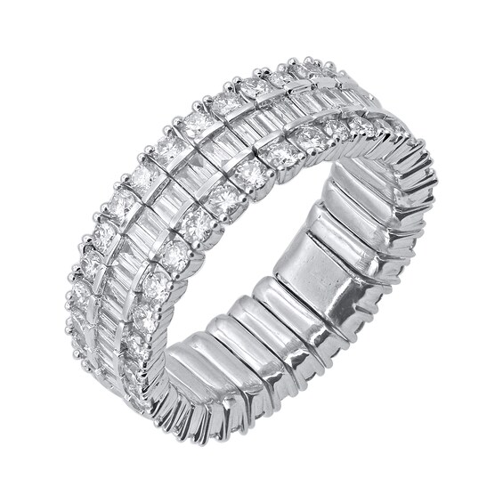 2 CT. T.w. Baguette and Round Diamond Stretch Ring in 10K White Gold