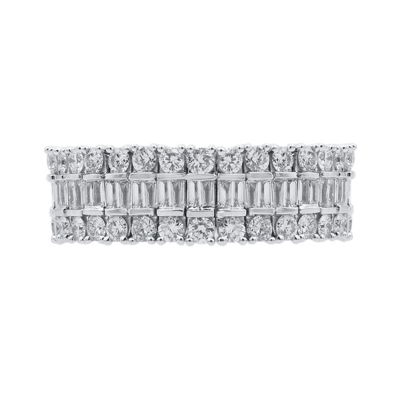 2 CT. T.w. Baguette and Round Diamond Stretch Ring in 10K White Gold