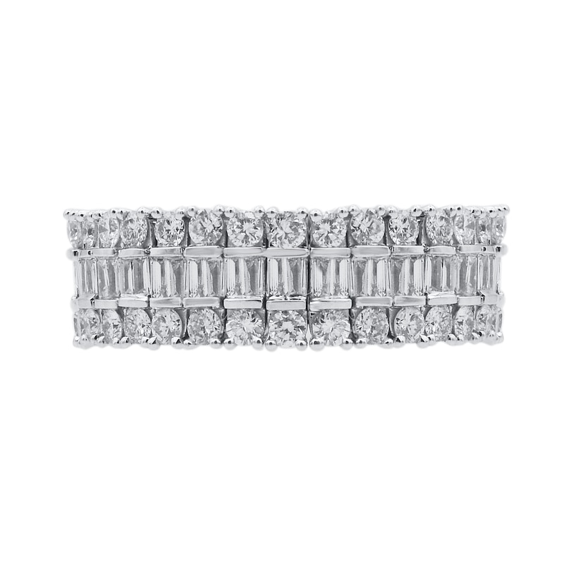 Main Image 3 of 2 CT. T.W. Baguette and Round Diamond Stretch Ring in 10K White Gold