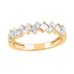1/2 CT. T.W. Baguette and Round Diamond Zig-Zag Ring in 10K Gold