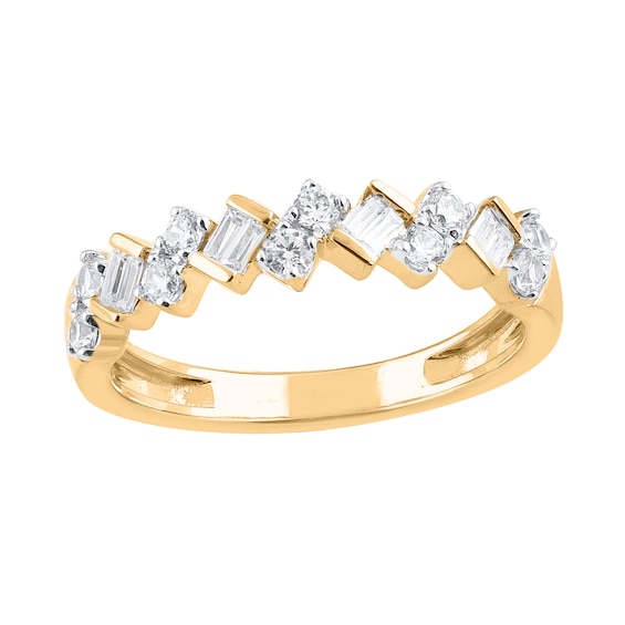 1/2 CT. T.w. Baguette and Round Diamond Zig-Zag Ring in 10K Gold