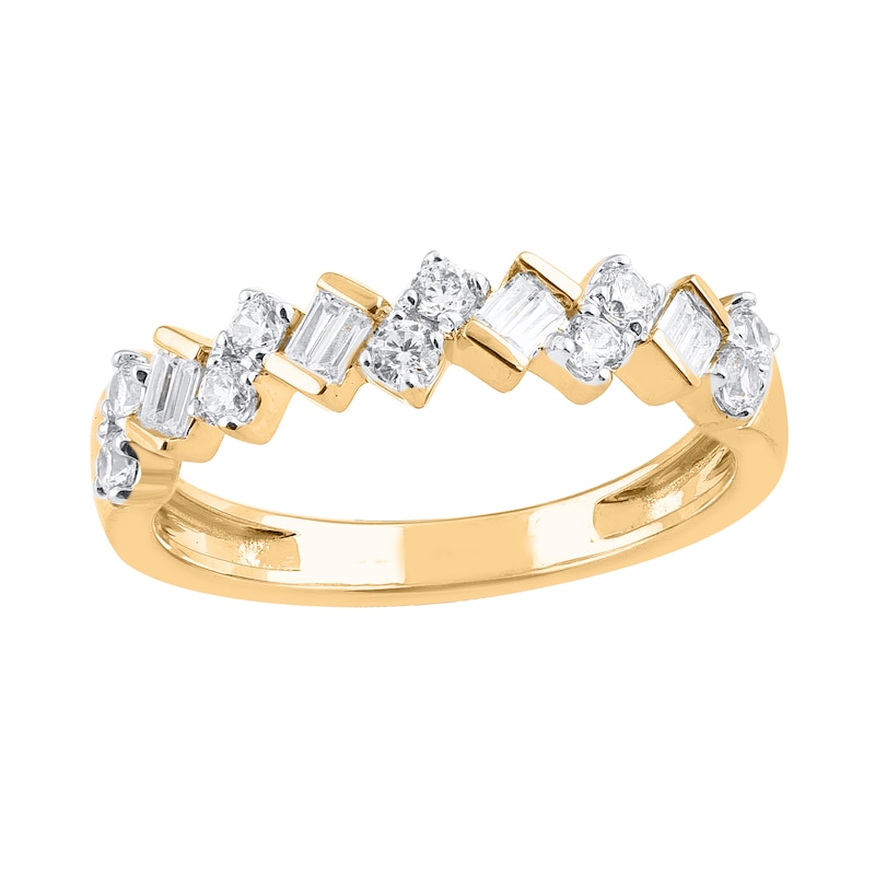 Main Image 1 of 1/2 CT. T.W. Baguette and Round Diamond Zig-Zag Ring in 10K Gold