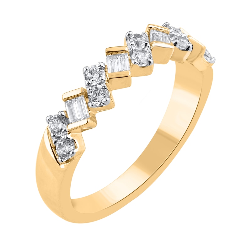 Main Image 2 of 1/2 CT. T.W. Baguette and Round Diamond Zig-Zag Ring in 10K Gold