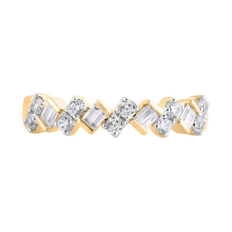 Main Image 3 of 1/2 CT. T.W. Baguette and Round Diamond Zig-Zag Ring in 10K Gold