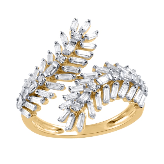 3/4 CT. T.w. Baguette Diamond Leaves Wrap Ring in 10K Gold