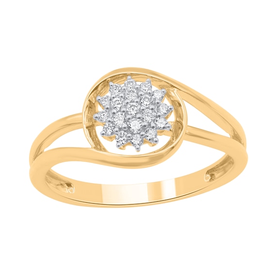 1/6 CT. T.w. Multi-Diamond Sunburst Split Shank Ring in 10K Gold