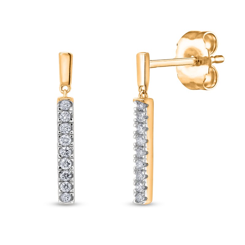 Main Image 1 of 1/3 CT. T.W. Diamond Stick Drop Earrings in 10K Two-Tone Gold