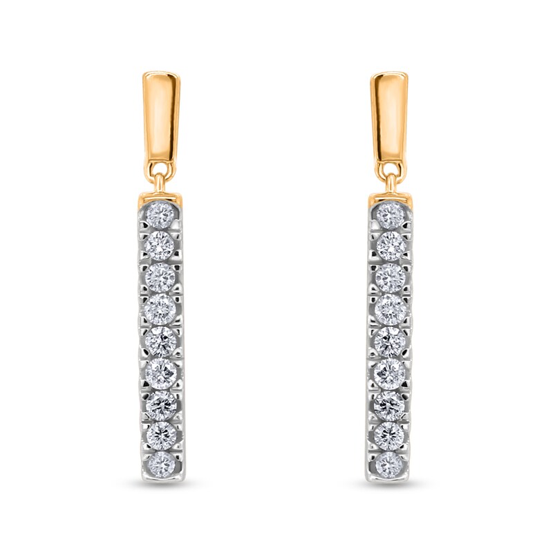 Main Image 2 of 1/3 CT. T.W. Diamond Stick Drop Earrings in 10K Two-Tone Gold