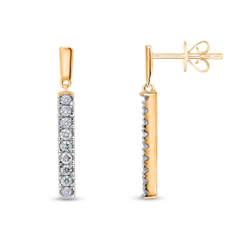 Main Image 3 of 1/3 CT. T.W. Diamond Stick Drop Earrings in 10K Two-Tone Gold