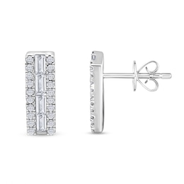 3/8 CT. T.W. Baguette Diamond Edge Bar Stud Earrings in 10K White Gold