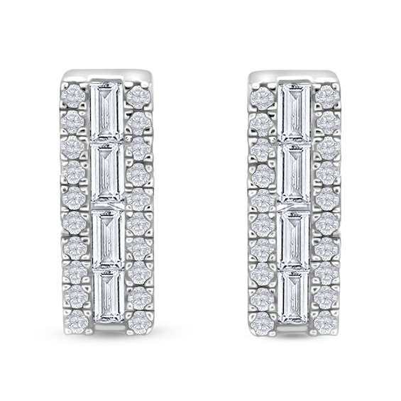 3/8 CT. T.w. Baguette Diamond Edge Bar Stud Earrings in 10K White Gold