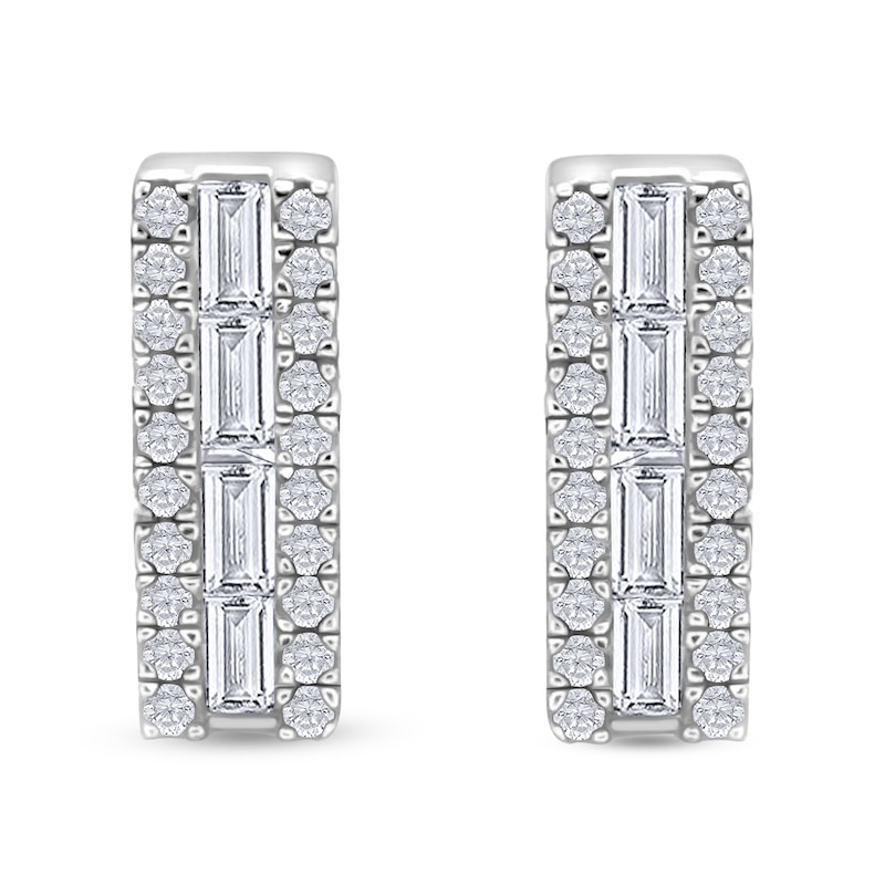 Main Image 2 of 3/8 CT. T.W. Baguette Diamond Edge Bar Stud Earrings in 10K White Gold