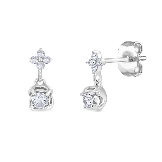 1/5 CT. T.w. Quad Diamond Flower Dangle Drop Earrings in 10K White Gold