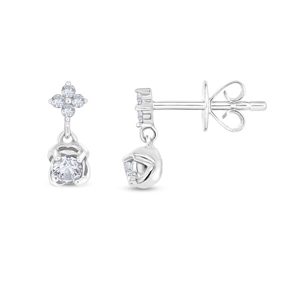 1/5 CT. T.w. Quad Diamond Flower Dangle Drop Earrings in 10K White Gold