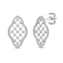 1/2 CT. T.W. Diamond Lattice Elongated Clover Drop Earrings in 10K White Gold