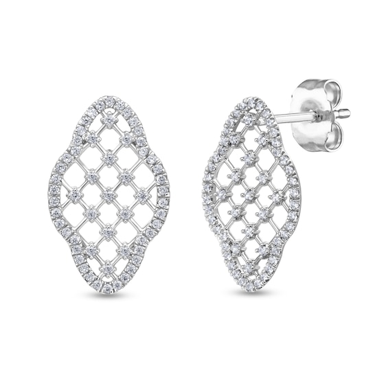 1/2 CT. T.w. Diamond Lattice Elongated Clover Drop Earrings in 10K White Gold