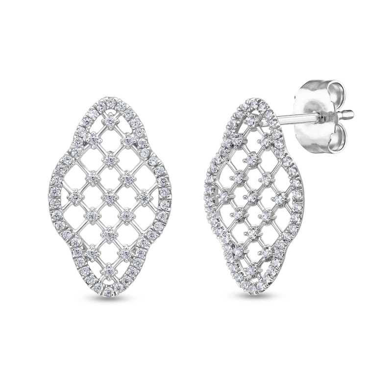 Main Image 1 of 1/2 CT. T.W. Diamond Lattice Elongated Clover Drop Earrings in 10K White Gold