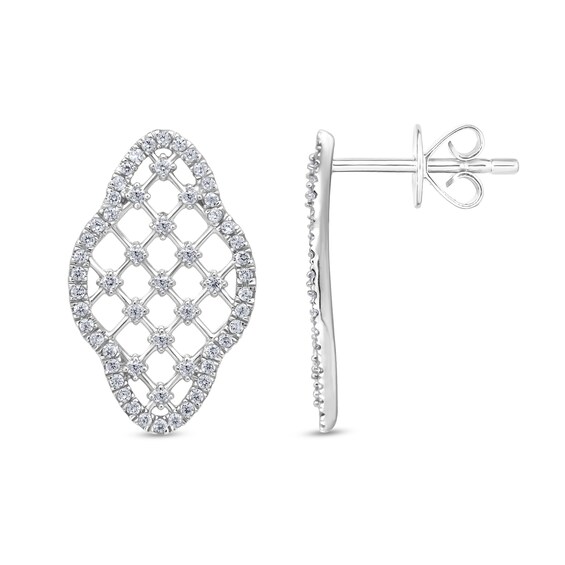 1/2 CT. T.w. Diamond Lattice Elongated Clover Drop Earrings in 10K White Gold