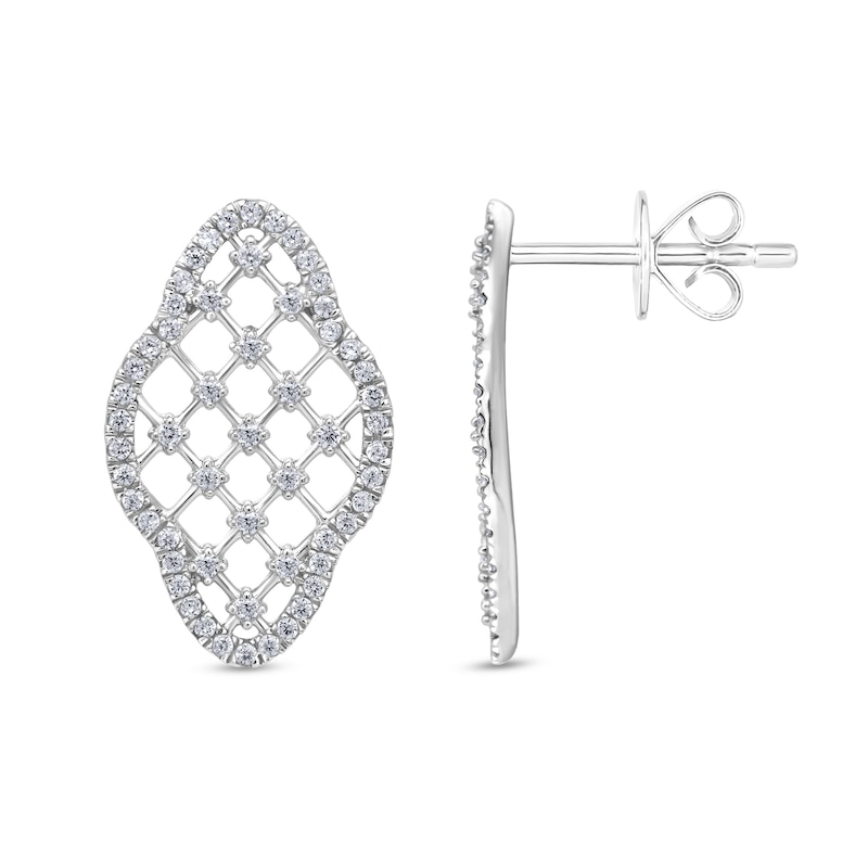 Main Image 2 of 1/2 CT. T.W. Diamond Lattice Elongated Clover Drop Earrings in 10K White Gold