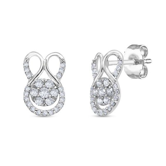 1/4 CT. T.w. Multi-Diamond Abstract Bunny Stud Earrings in 10K White Gold