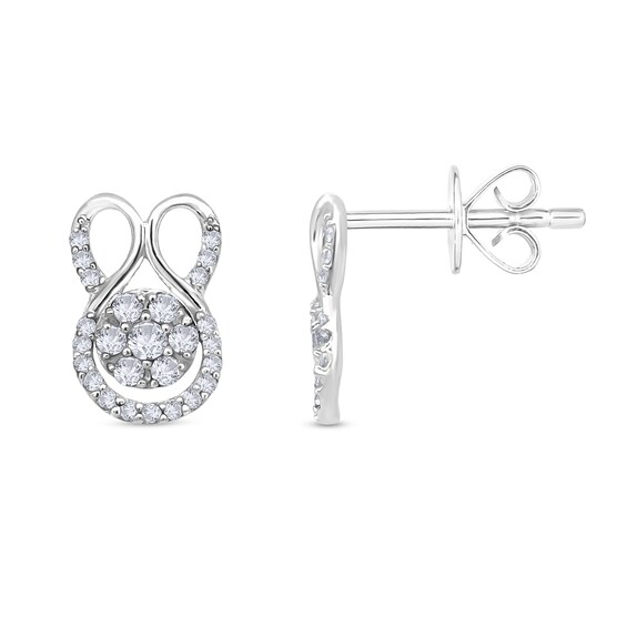 1/4 CT. T.w. Multi-Diamond Abstract Bunny Stud Earrings in 10K White Gold